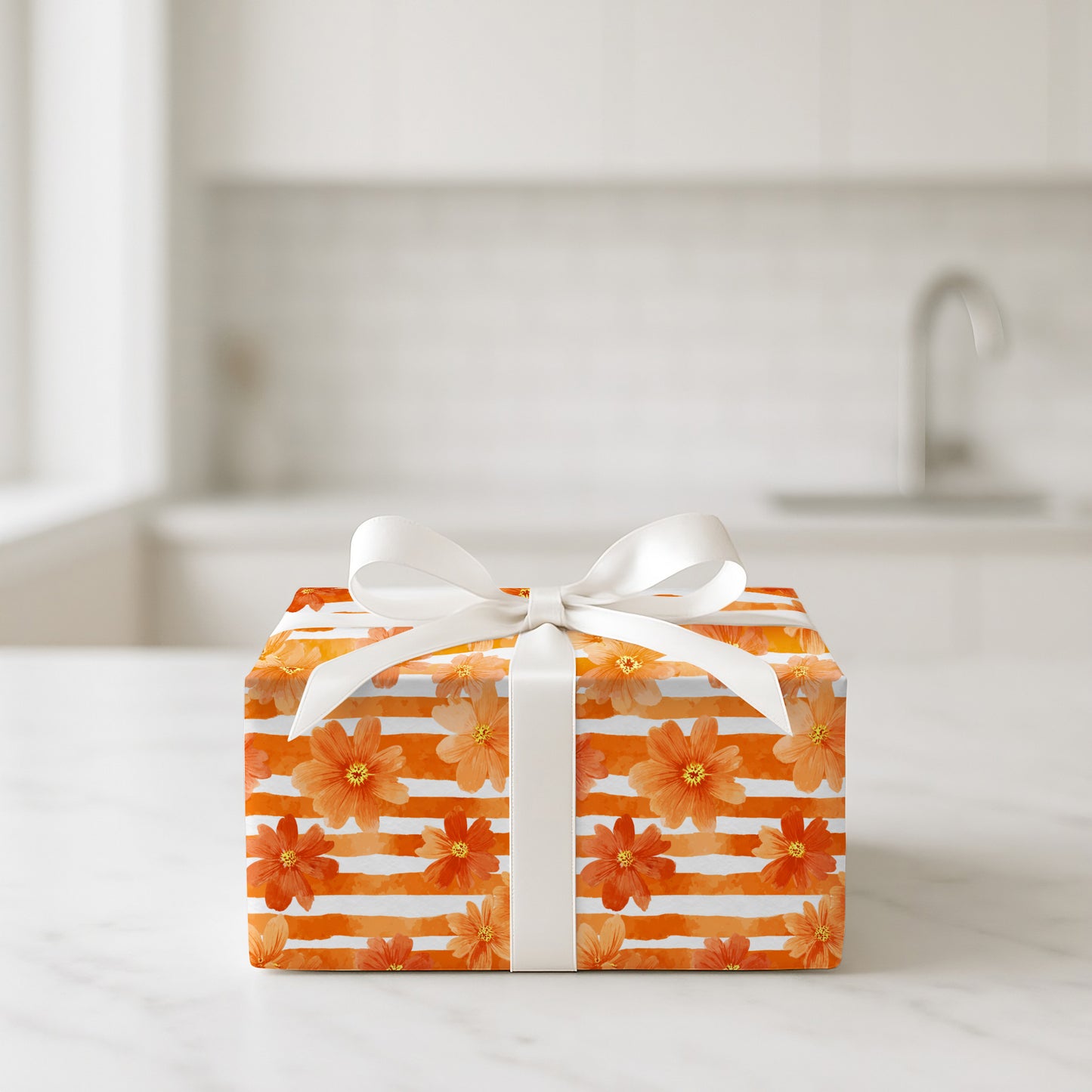 Orange Floral Stripes